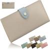 Long Wallet Ultra-Slim 7mm Thin Women Genuine Leather Slim Lightweight Compact Coin Purse RFID Blocking/Skimming Prevention (Greige X Ice Blue)