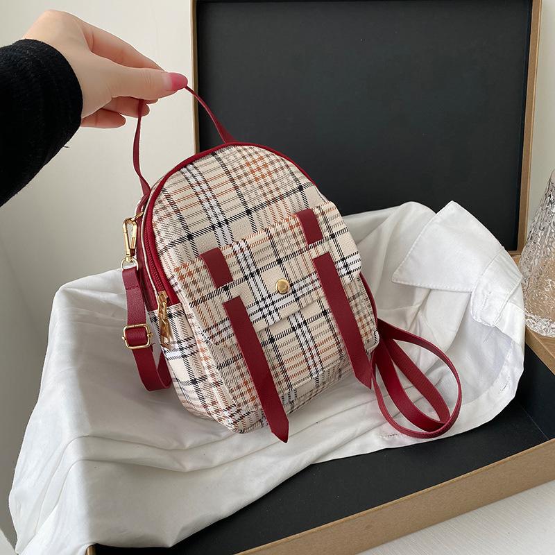 

Women s bag summer printing plaid contrasting color parallel bar magnetic buckle portable small backpack красный