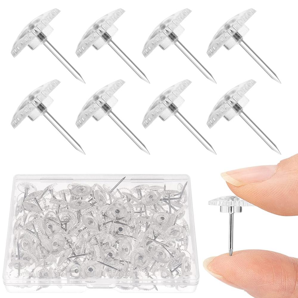 100PCS Clear Thumb Tacks Steel Point and Head Pushpins Transparent Flat Push Pins for Fabric Marking Office Organization