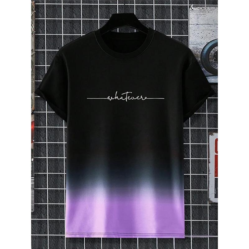 Letní pánské tričko s kulatým výstřihem a 3D potiskem přechodových písmen, módní ležérní krátký rukáv