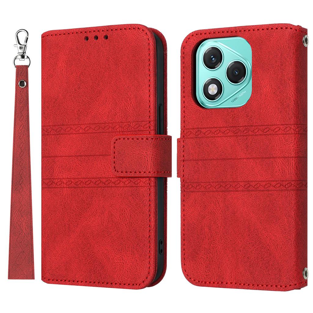 For Honor 400 Lite 5G Case Wallet Skin-Touch Leather Imprinted Phone Cover with Wrist Strap
