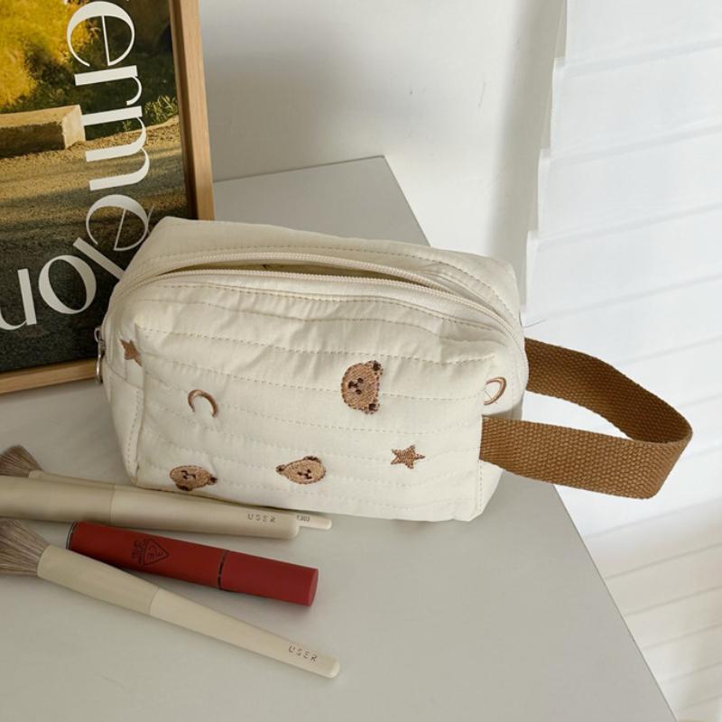 Cartoon Bear Star Moon Ladies Cosmetic Bag Cute Simple Women's Clutch Purse Handbags Fashion Solid Color Female Storage Bags