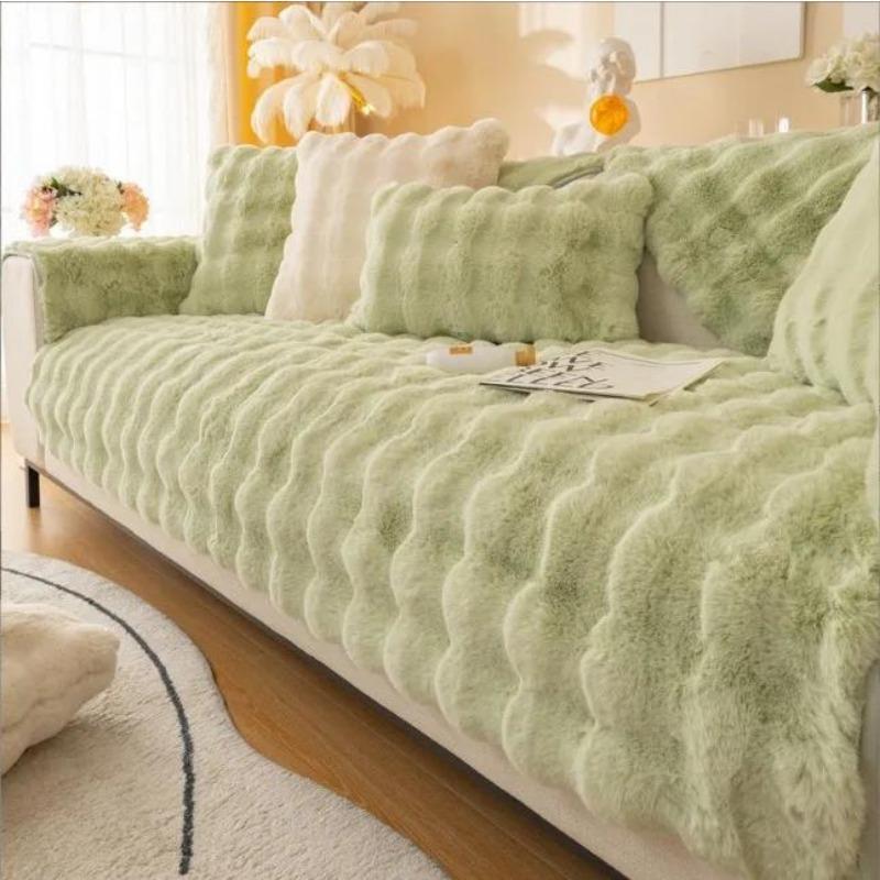 Thicken Plush  2 3 Seat Sofa Covers for Living Room Solid Color Pet Kids Sofa Mat Non-Slip Couch Armchair Slipcovers Protector