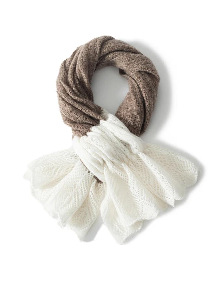 Cashmere Wool Neck Ring Scarf Women Neck Warmer Openwork Small Scarves Shawl Spring Autumn Cowl Soft 35% Cashmere Knit Acc