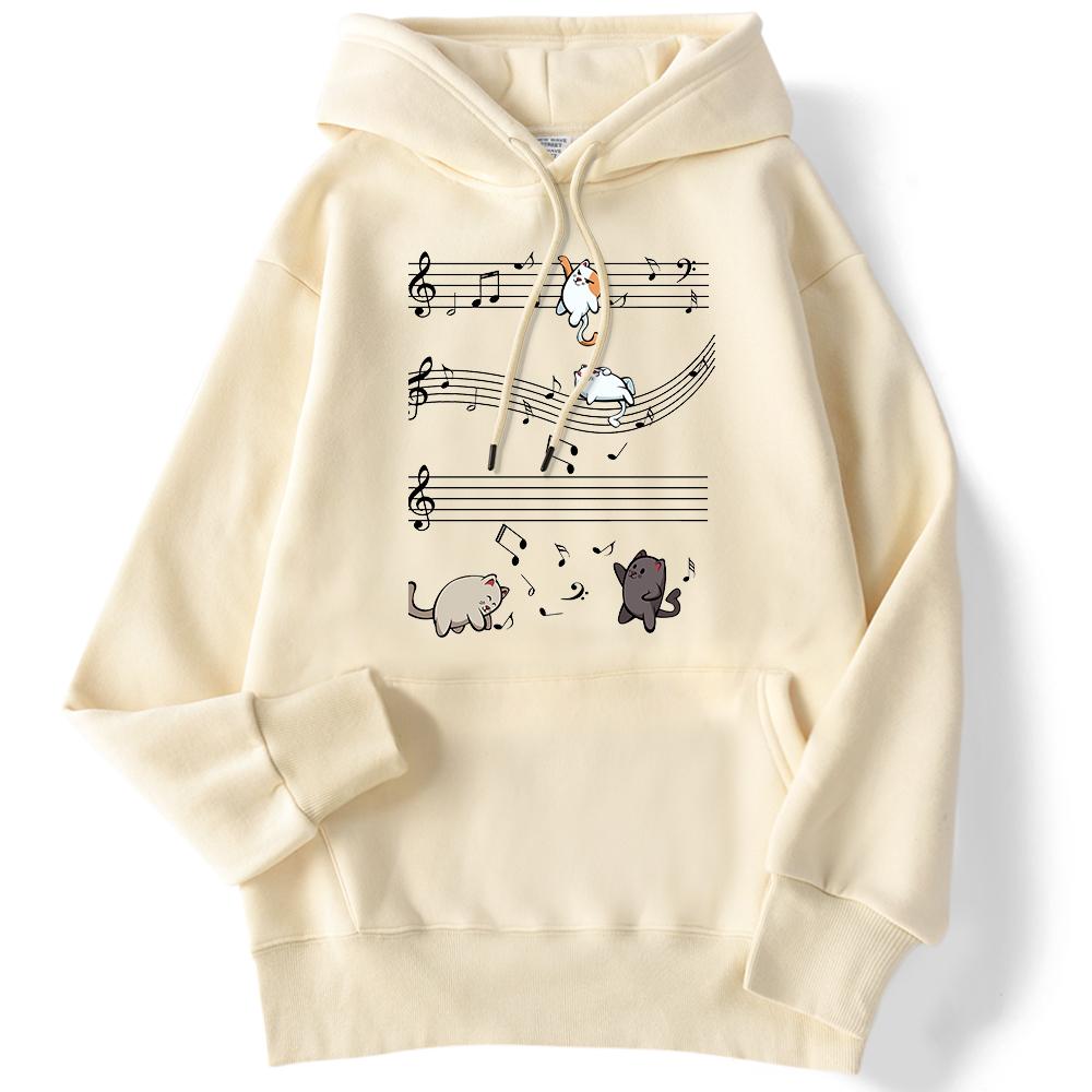 Women's Hoodie Musical Cats Music Note Printed Sweatshirt Long-sleeved Strecth Comfortable Hooded Women's Pullover
