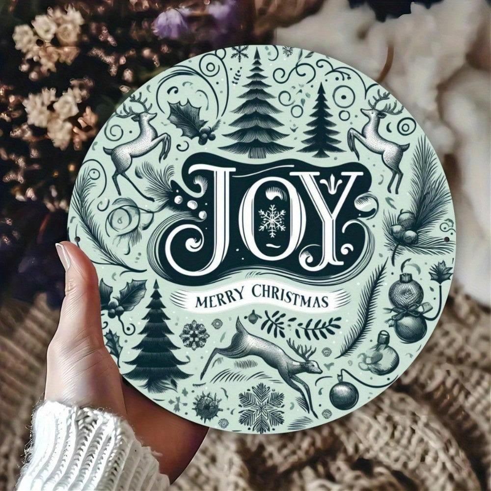 Joom Christmas Iron Round Sign 7.8 Inch Metal Plaque Home Wall Decor