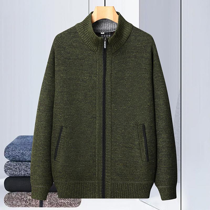 Men S Thick Fleece Knit Cardigan Sweater Casual Solid Color Winter