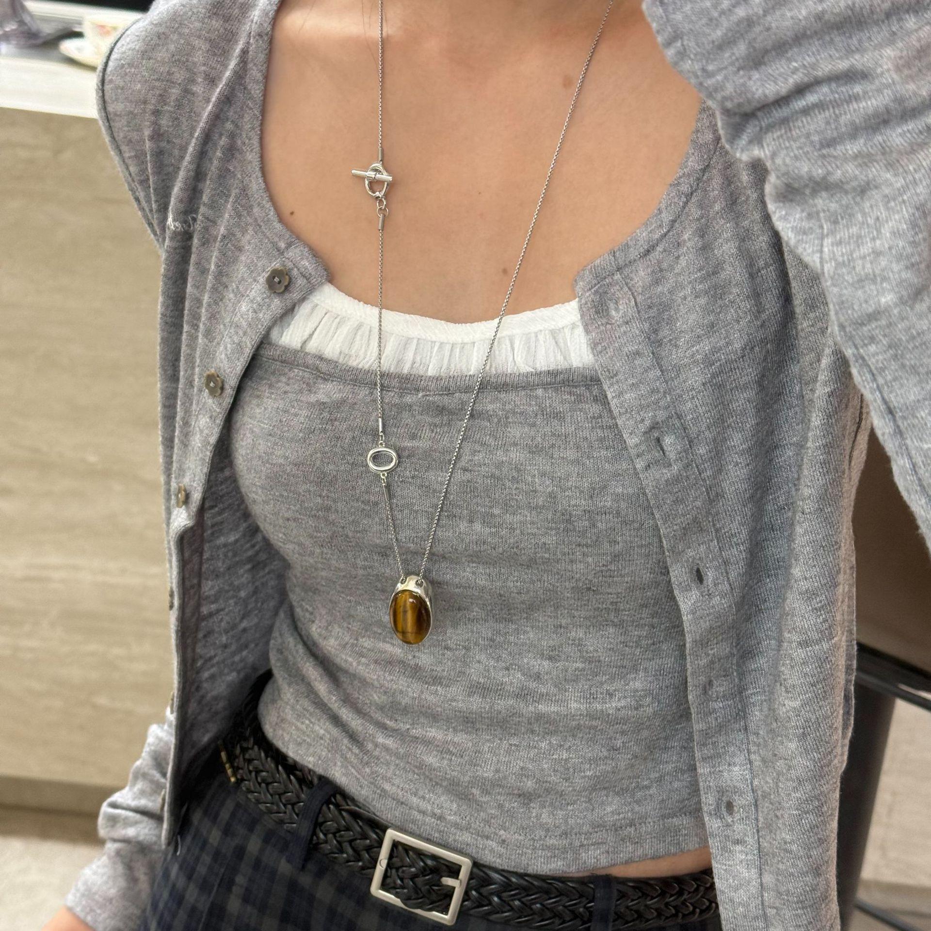 Винтажное Овальное Регулируемое Подвесное Ожерелье из Смолы - Универсальная Цепочка для Свитера Мода для Женщин