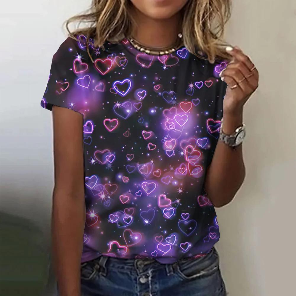 Tricou cu imprimare dragoste 3D pentru femei, cu gâtul O, cu mânecă scurtă, haine pentru doamnă, tricou pentru femei, pentru petrecere a timpului liber, haine pentru femei, tricou Harajuku