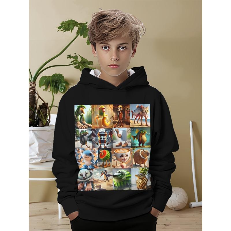 Boys Clothes Italian Brainrot Pullover Hoodies Autumn Fashion Outdoor Long Sleeve Thin Hooded Sweatshirt Perfect Gift for Kids