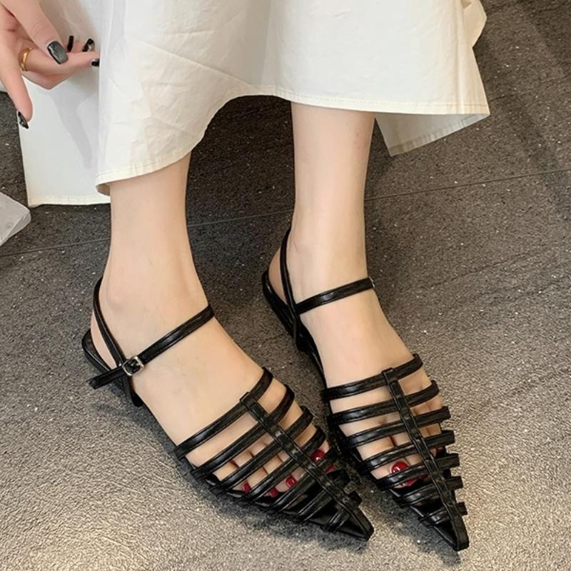 

Летние женские сандалии в ретро-стиле с острым носком, модные, с вырезами, женские уличные балетки для платья, гладиаторские сандалии 35 чёрный