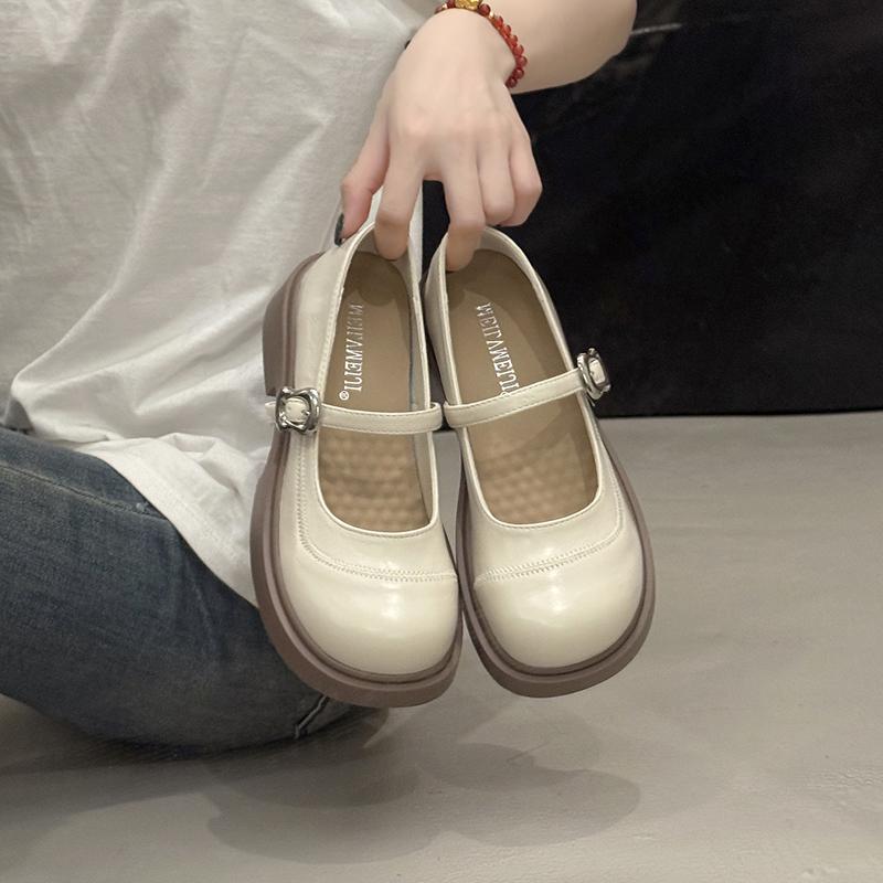 Classic Women Mary Jane Basic Slip On Flat Mid Heels Round Toe Shoes for Women Solid Leather Women Pumps Casual Shoes