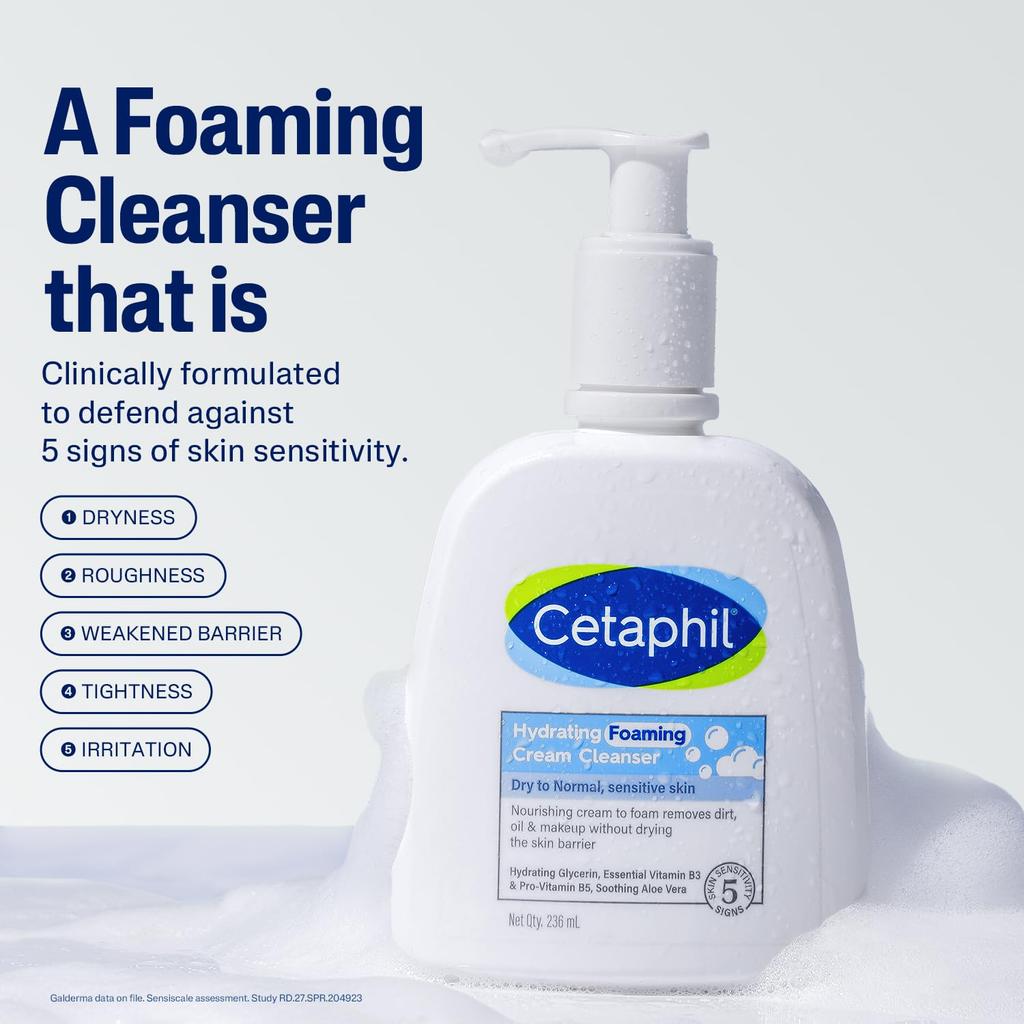Cetaphil Hydrating Foaming Face Wash 236ml for Men Women Gentle Deep Clean Pollution Defense