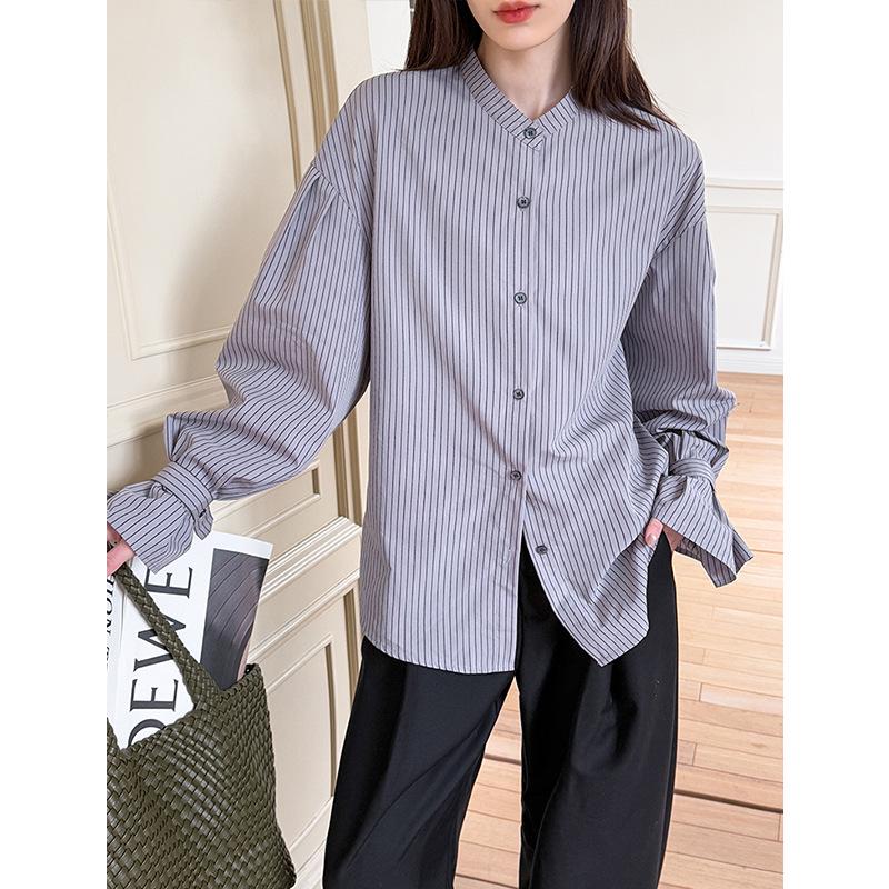 Zhi Spring Women's Long Sleeve Striped Shirt - Loose Fit, Slimming Design