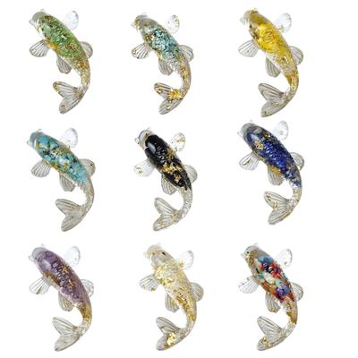 Figurine Miniature de Poisson en Cristal Naturel Résine Ornement Animal Artisanat Décorations de Maison pour Bureau de Bureau Accessoires de Voiture