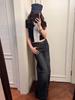 Retro Dark Blue Low Waist Wide Leg Straight Jeans for Women - Slim and Long 005L