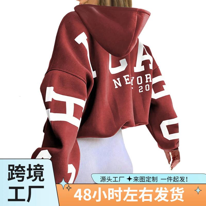 2024 European & American Style Letter Print Hooded Sweatshirt