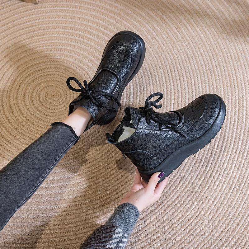 Retro thick-soled heightening Martin boots for women's autumn and winter new round-headed velvet muffin short boots wool