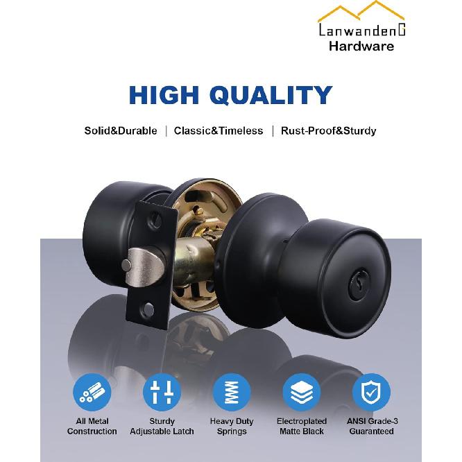 Lanwandeng Keyed Alike Entry Door Knobs and Single Cylinder Deadbolt Lock Combo Set Security for Entrance and Front Door, All Keyed Same Door Lock