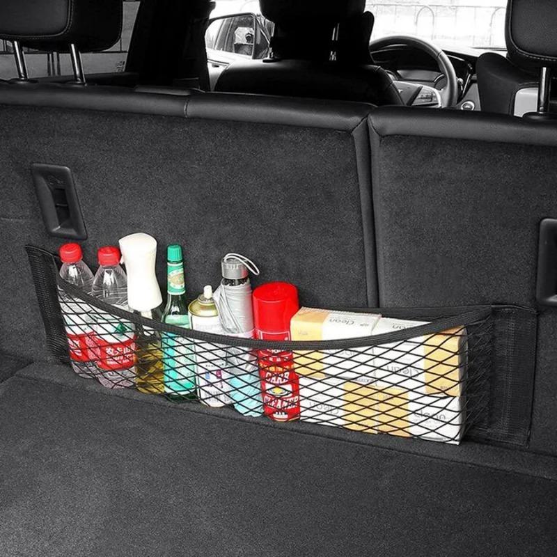 Car Back Rear Mesh Trunk Seat Elastic String Net Magic Sticker Universal Storage Bag Pocket Cage Auto Organizer Seat Back Bag