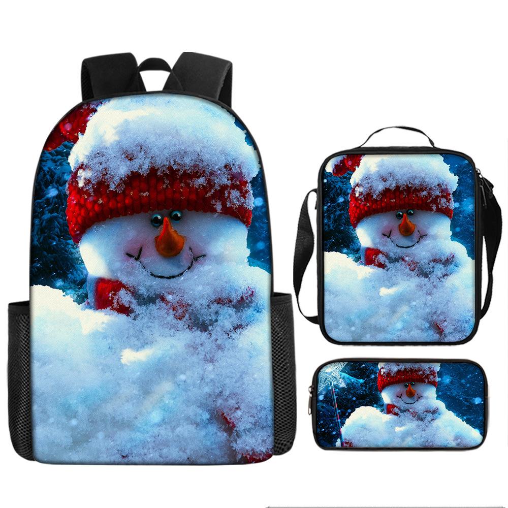Santa Claus Christmas Tree Backpack Elementary School Bag Large Capacity Leisure Bag Lunch Bag Pencil Bag Three-piece Set