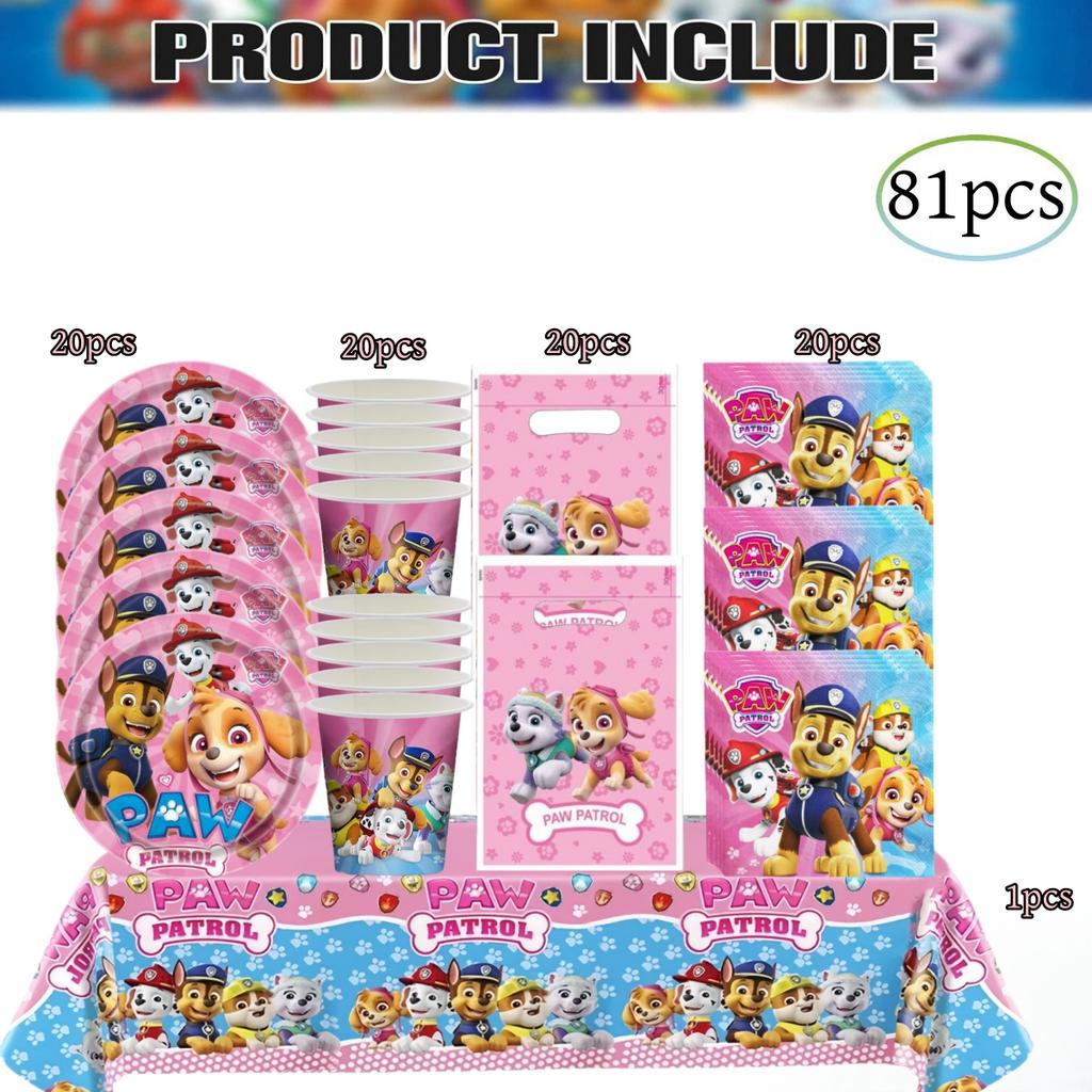 PAW Patrol Doğum Günü Süslemeleri Skye Tek Kullanımlık Sofra Takımı Seti Köpek Masa Örtüsü Tabak Hediye Çantası Bebek Partisi Çocuk Hediyesi Parti Malzemeleri