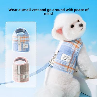 Korean Version of Dog Simple Plaid Going Out Vest Vest Type Leash Cat Chest Strap Pet Walking Dog Rope