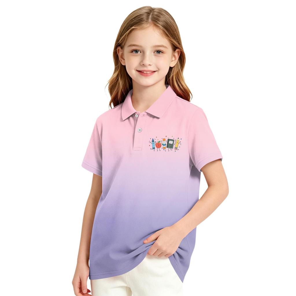 Girls' School Uniform Top Polka Dot Print Short Sleeve Blouse for Casual and Formal Wear