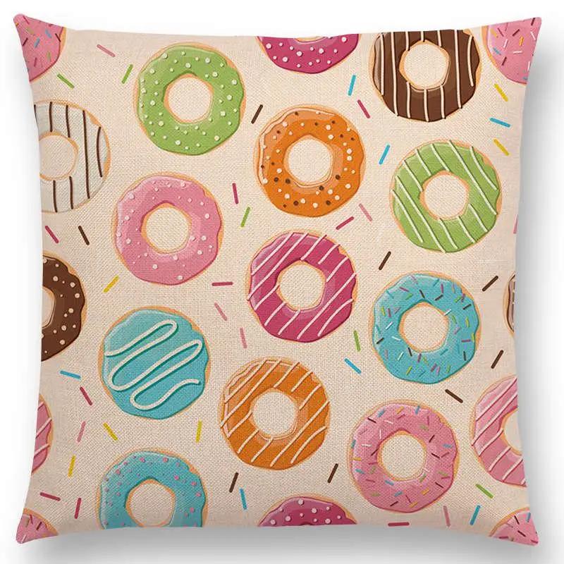 Colorful Prints Cushion Cover Chocolate Candy Donuts Pretty Ice Cream Pattern Color Party Sofa Throw Pillow Case Decor