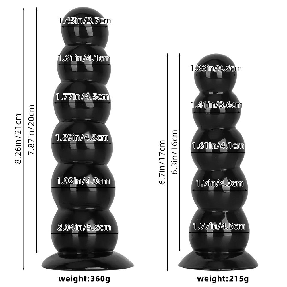 Six Beads Black Tower Suction Cup Anal Plug - Large Soft Pull Bead Dilator for Men and Women