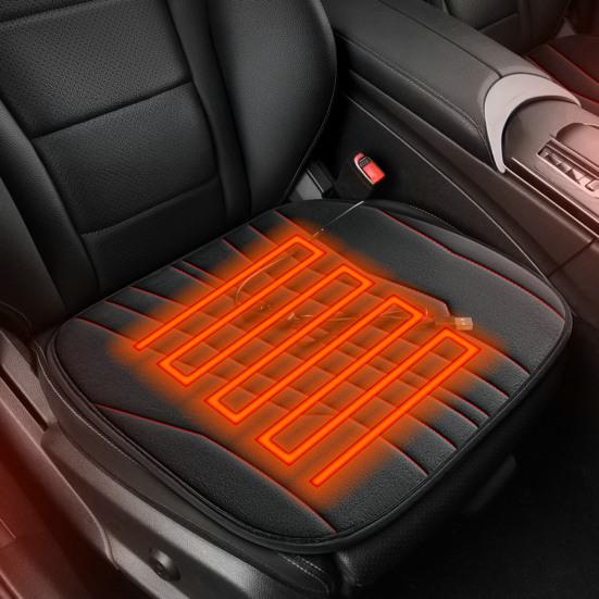12V Heated Car Seat Cushion 17.72"x17.72" Thick Memory Foam Seat Protector Pad Anti-Slip Bottom Car Seat Pad for Car Office Home Use