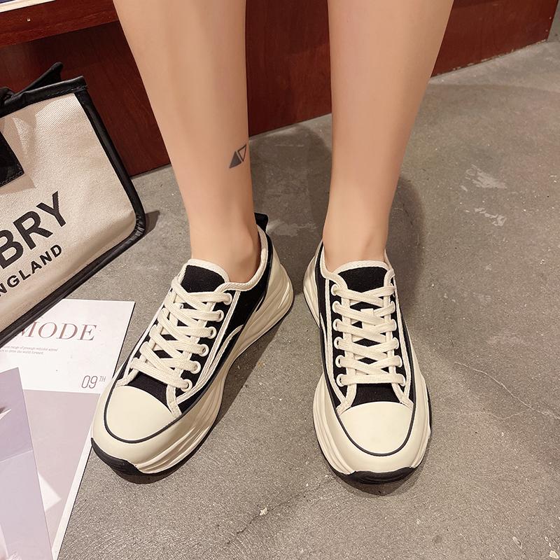 Women's Shoes Wear Resistant Non-slip 2025 Spring Versatile Casual Comfortable Lace-Up Canvas Platform Woman's Vulcanized Shoes