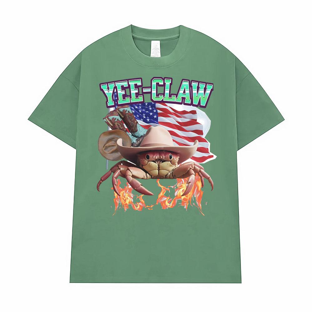 Yee-Claw Sarcastic Unisex Cowboy Crab Meme Tee Shirt Men Women Clothing Fashion Vintage Oversized T-Shirt Short Sleeves T Shirts