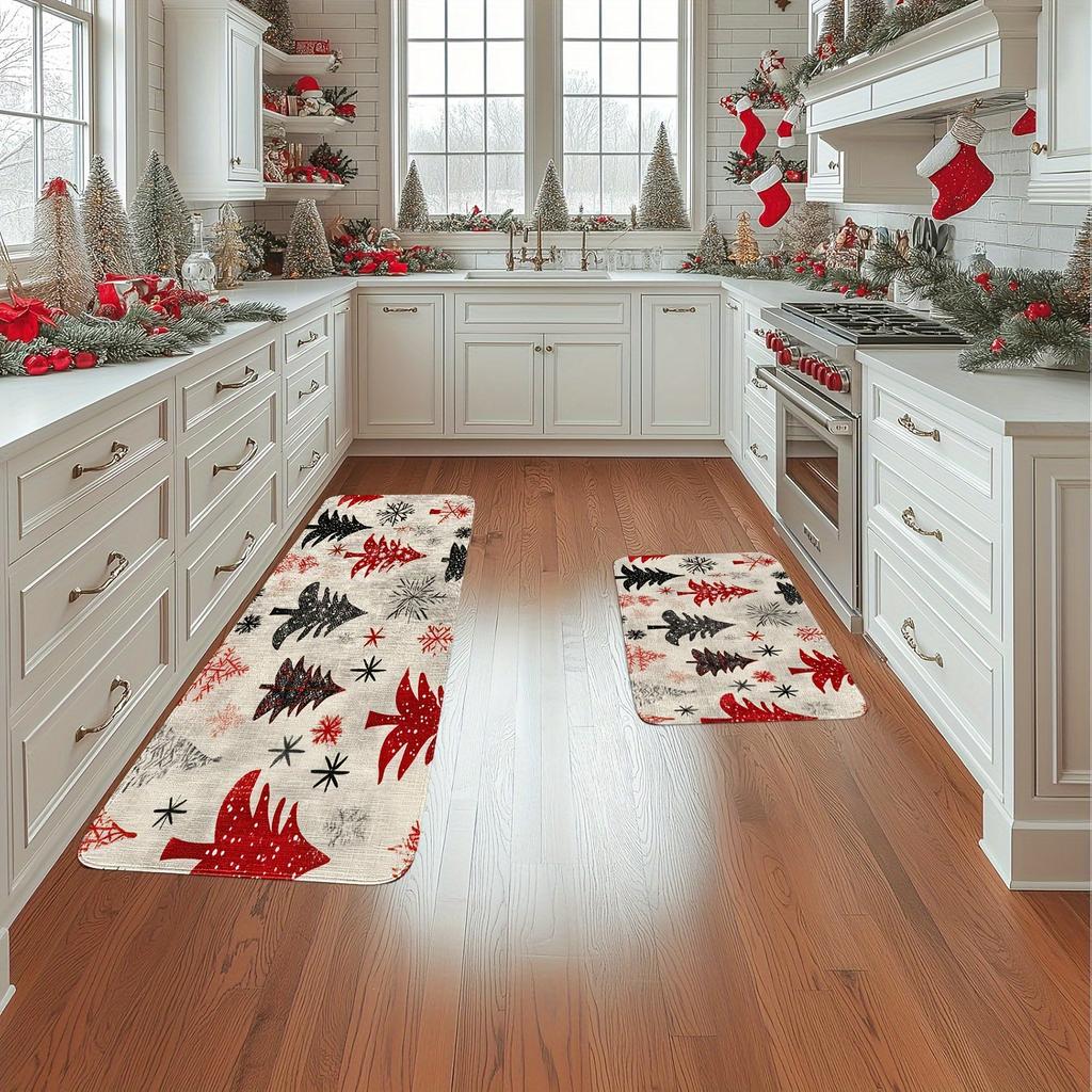 1 Stück Weihnachtsbaum Muster Fußmatte Modern Küche Polyester Teppich Rutschfest Bunt Innen Teppich, Für Zuhause Badezimmer Schlafzimmer Wohnzimmer Dekor