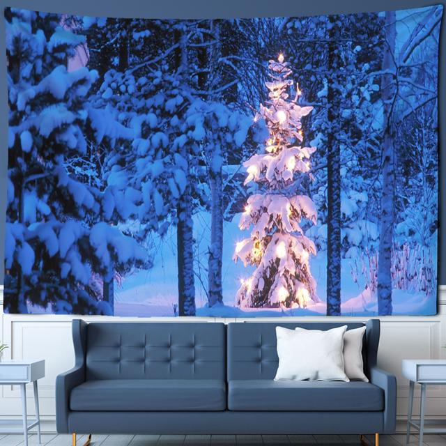 Lce and Snow Christmas Tree Tapestry Psychedelic Forest Hut Wall Hanging Natural Style Holiday Gifts Home Decor