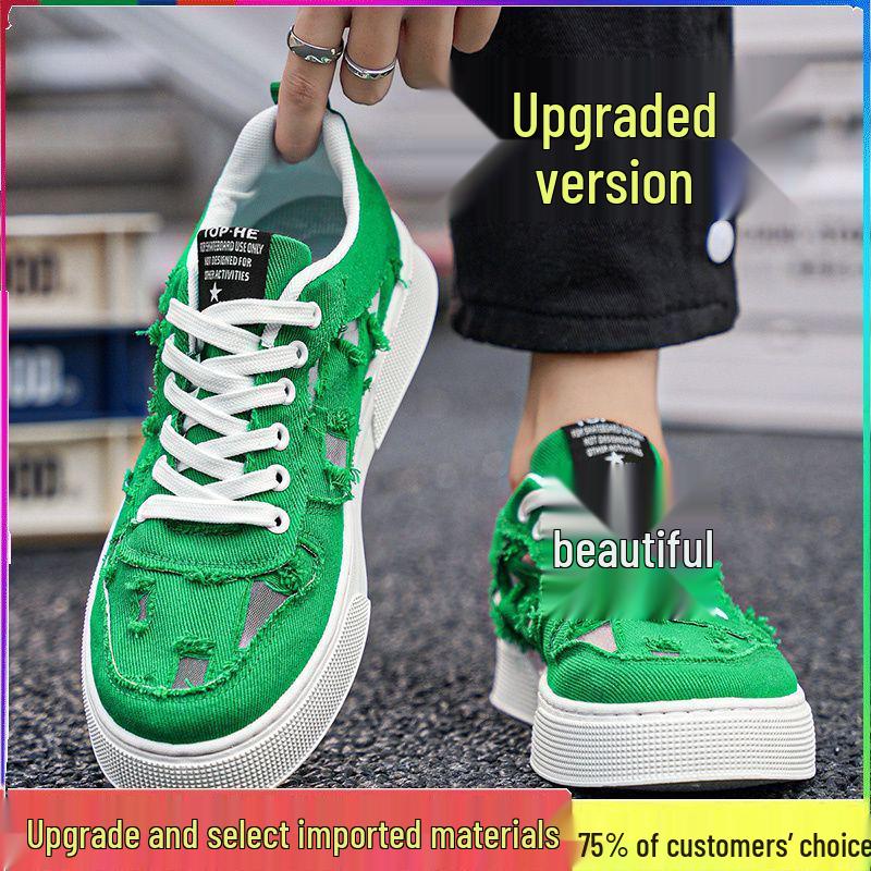 2025 Men's Breathable Canvas Shoes - Summer Fashion, Trendy, Odor-Resistant, Ripped, Wear-Resistant White Skate Sneakers