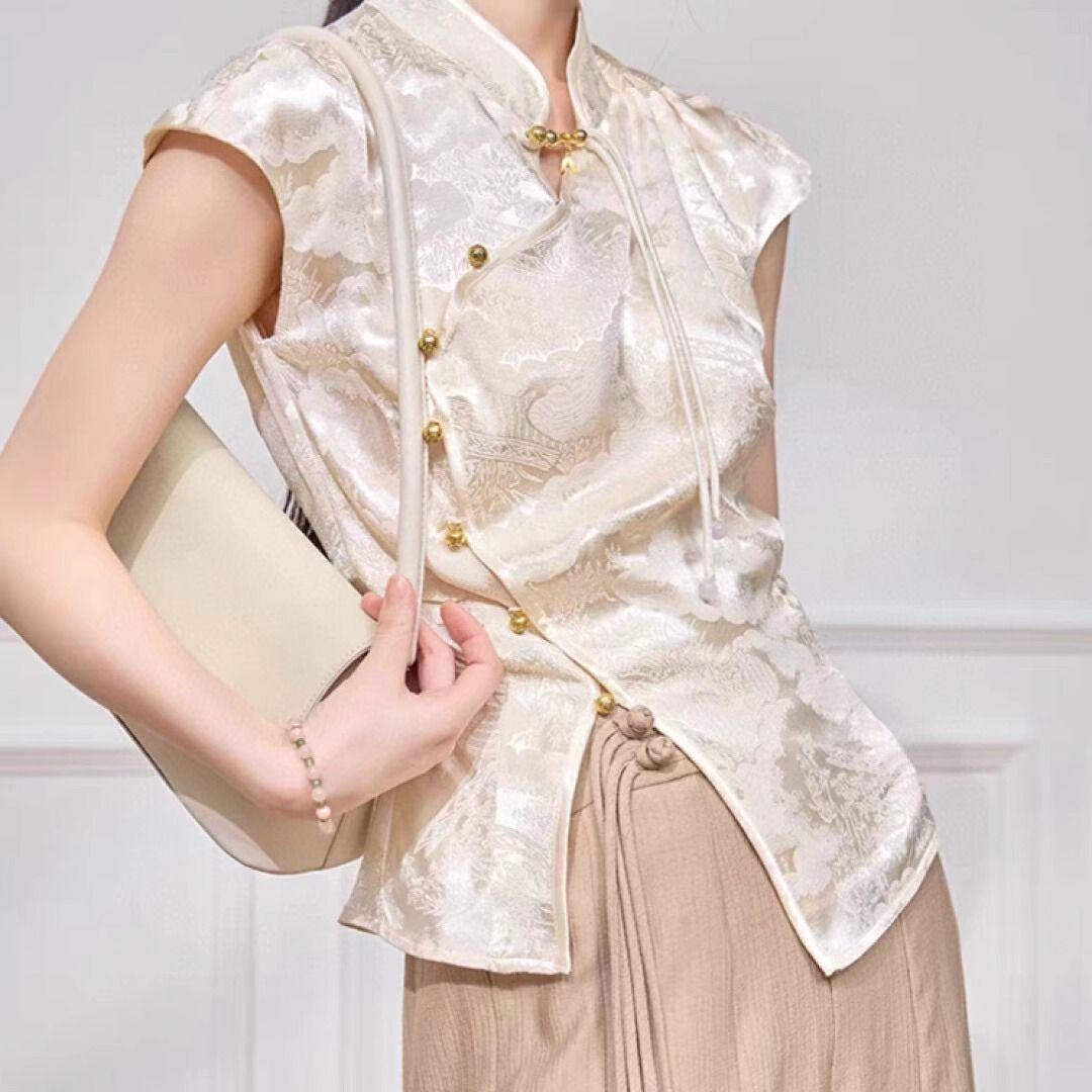 

Универсальный топ без рукавов с диагональной планкой лето 2025 с премиальным воротником-стойкой M [Recommended below 50kg]