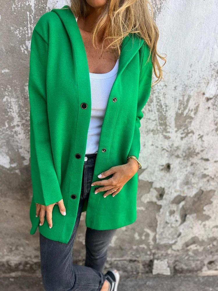 2025 Women's Solid Color Hooded Casual Jacket with Single-Breasted Design