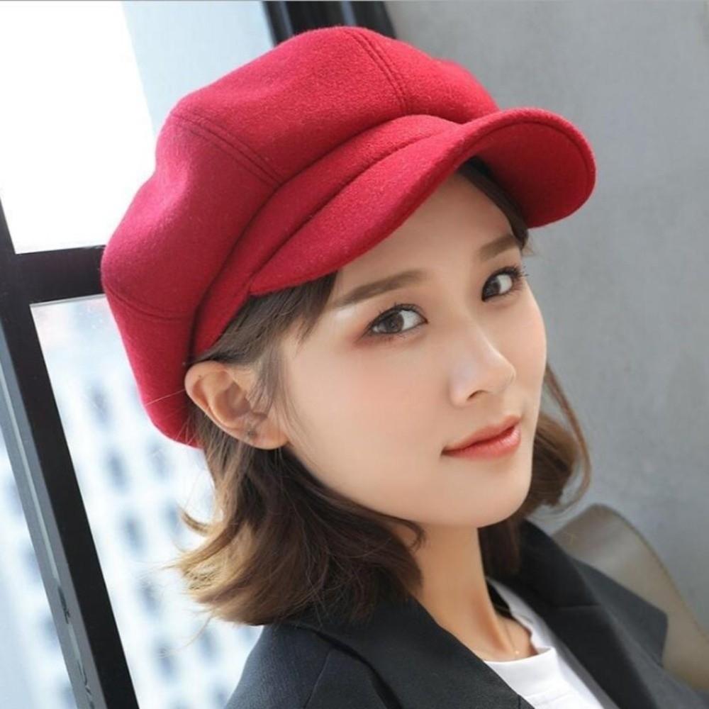 Solid Color British Berets Ear Protection Artist Hat Elegant Woolen Octagonal Hat  Girl