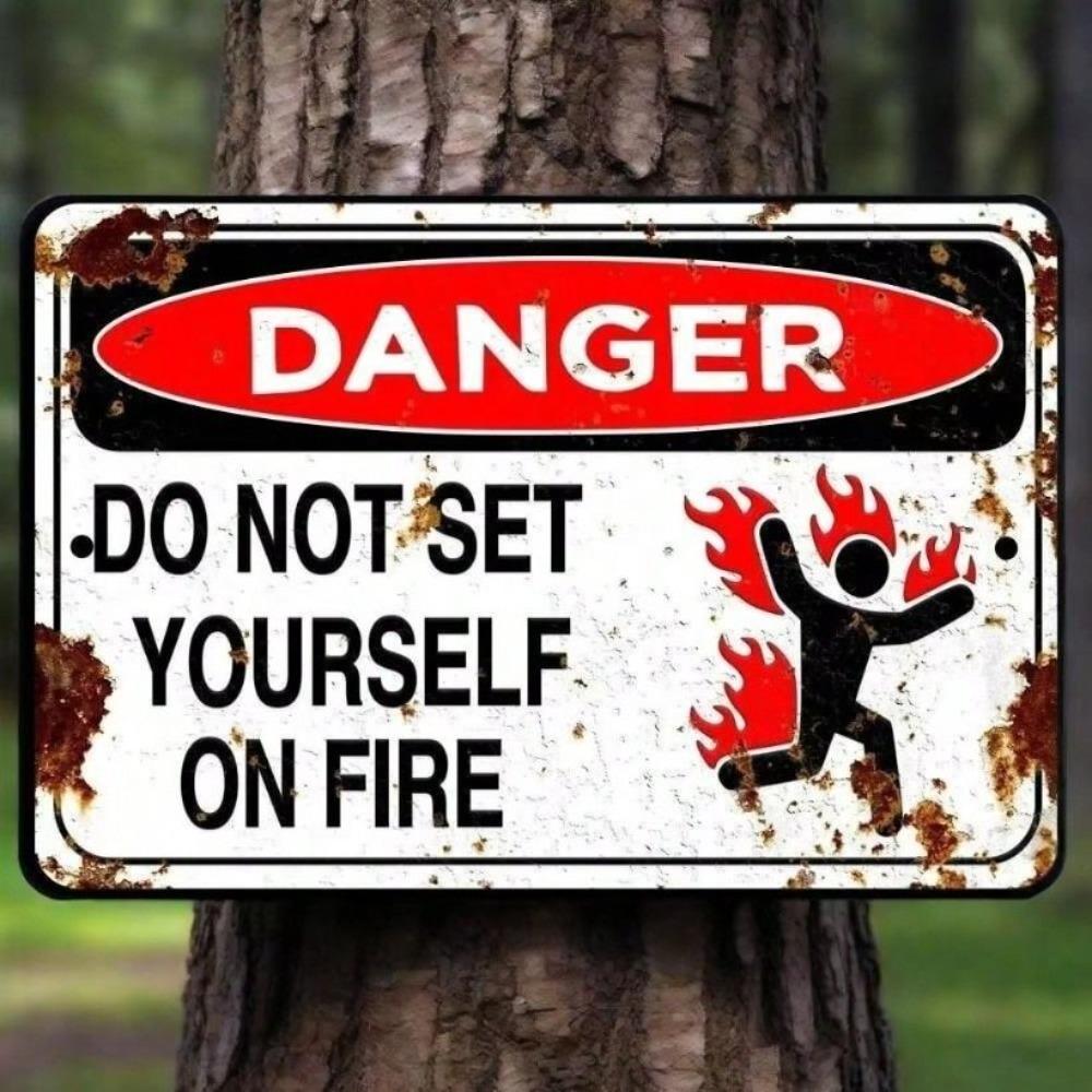Metal Poster Wall Art Danger Sign Fire Warning Living Room Decor