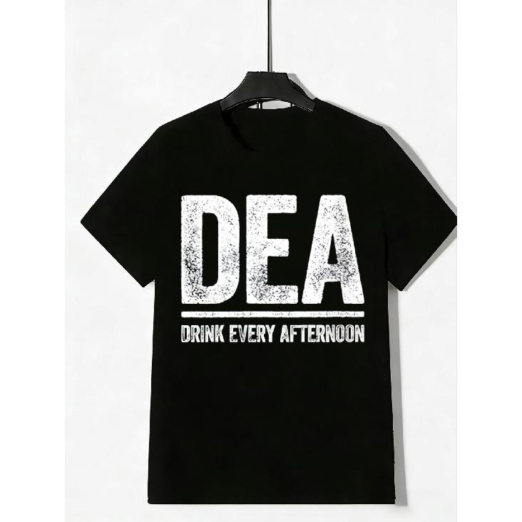 Black T Shirt With DEA Drink Every Afternoon Print For Streetwear And Urban Style