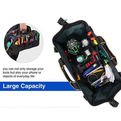 Tool Bag Multi-Pockets Wide Mouth Tool Tote with Safety Reflective Straps Adjustable Shoulder Strap Tool Organizer Storage