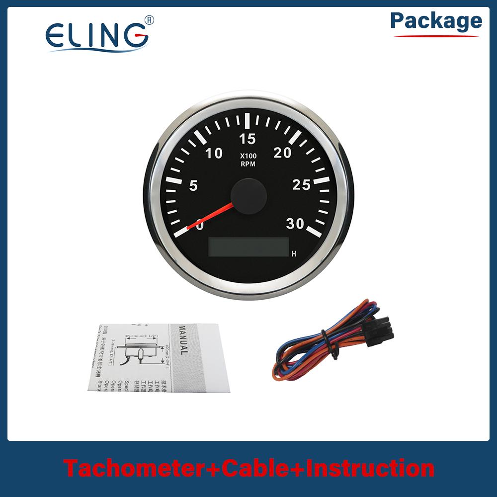 ELING 85mm Newest 3K 4K 6K 7K 8K RPM Tacho Tachometer Gauge REV Counter with Hour Meter Red Backlight for Ship Truck 12V 24V