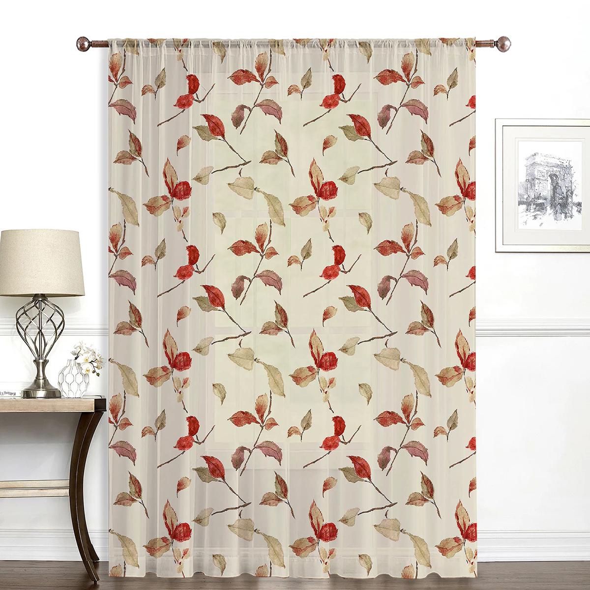 

Warm-Toned Autumn Leaf Sheer Curtain - Retro Autumn Style Rod-Pocket Sheer Curtain Ambient Decorative Sheer Curtain for Living 100*130 Rod Pocket 1pcs