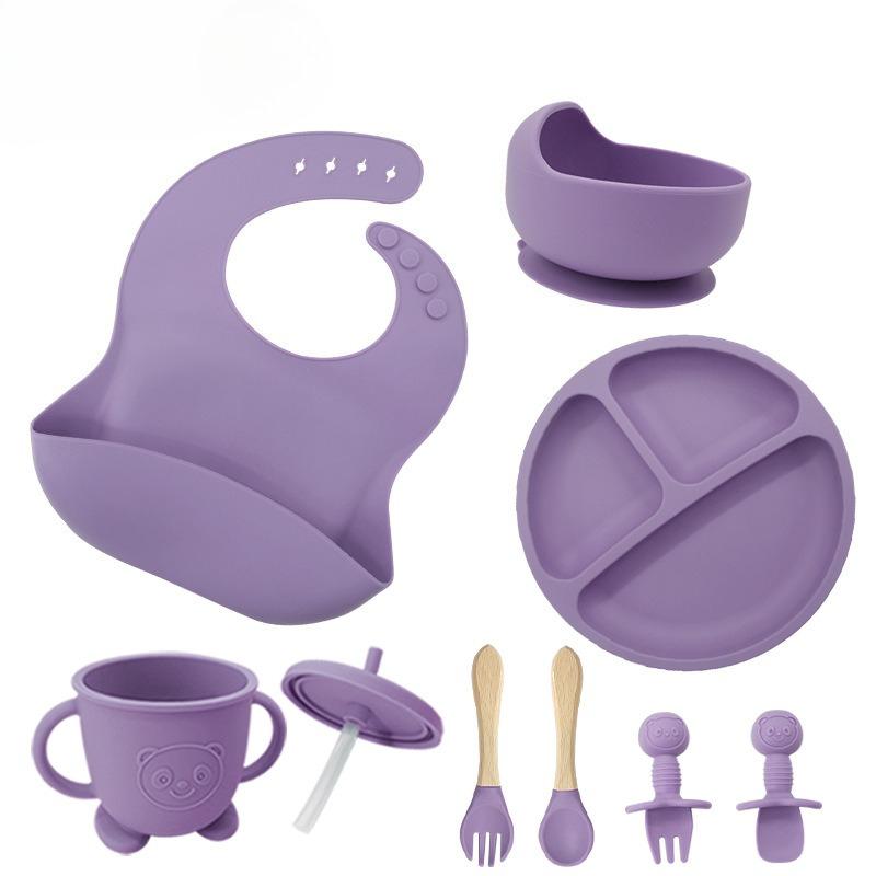 Children's silicone feeding tableware set, with suction cups on the bottom, 8 pieces