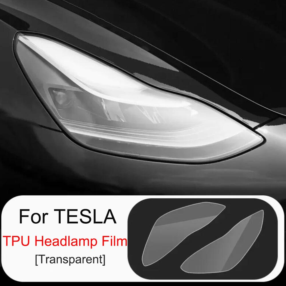 Headlight Color Changing Films for Tesla Model 3/Y 2017- Foglamp TPU Transparent Protective Film Headlamp Black Cover Film