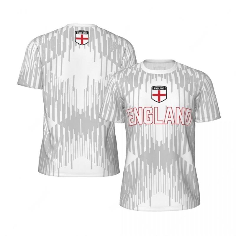 Gráfico de la Bandera de Inglaterra Camiseta de Fútbol para Hombre Moda Emblema Nacional Camiseta Deportiva Informal Oversize Transpirable