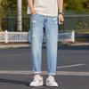 Frühlings- und Sommerjeans für Herren, vielseitig gerade geschnitten, koreanischer Stil, trendy, zerrissen, schmal, vielseitig, jugendliche Neun-Punkt-Hosen für Herren