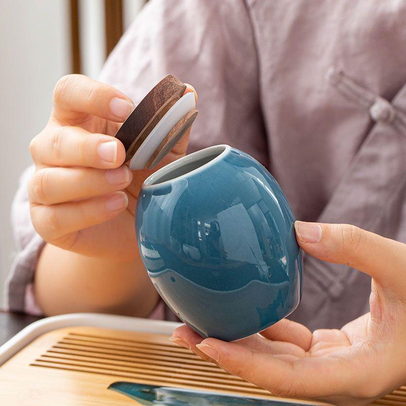 Ebony Lid Tea Caddy Minimalist Ceramic Sealed Storage Jar Portable Coffee Beans Candy Jar Household Food Storage Container Gifts
