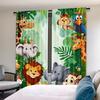 2PC Cartoon Jungle Animal Sheer Curtains - Kids Safari Themed Print Window Drapes for Children's Room Bedroom Decor